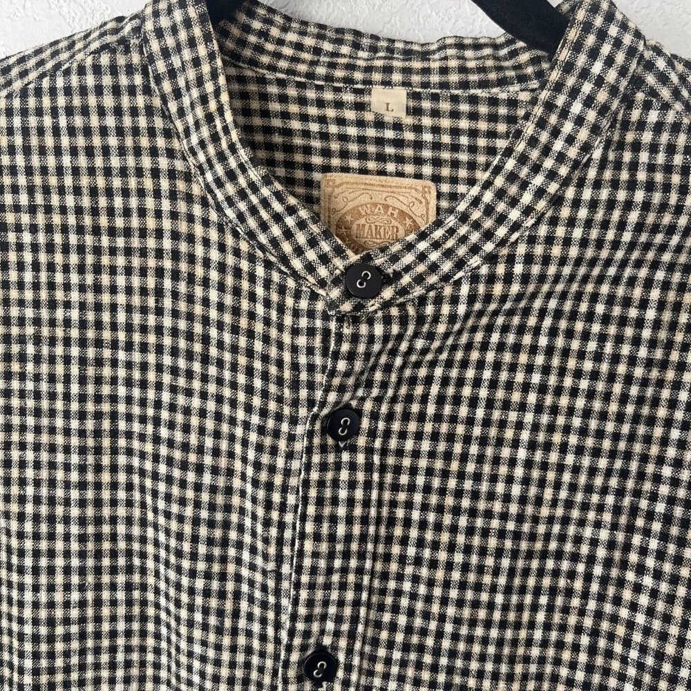 Wah Maker Frontier Clothing Mens Shirt Sz large Black&white Tiny Check Button Up